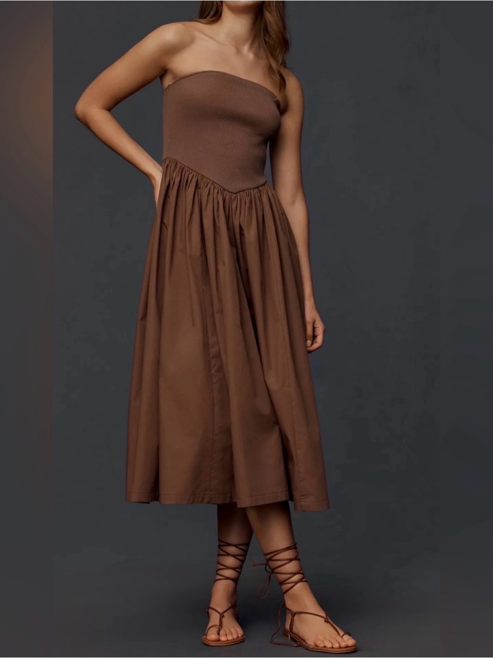 Strapless Brown Midi Dress
